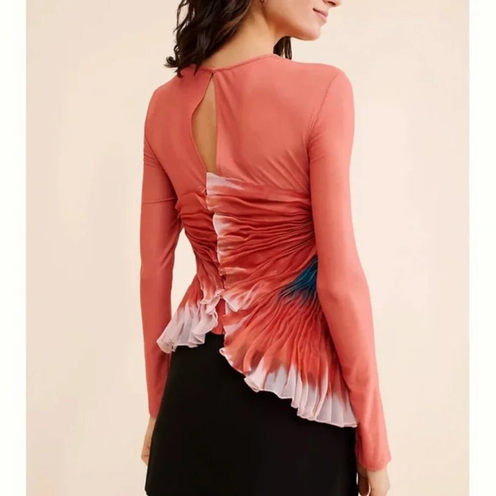 Geisha Designs Anthropologie 3D floral asymmetrical Unique Blouse Statement top - Picture 5 of 9